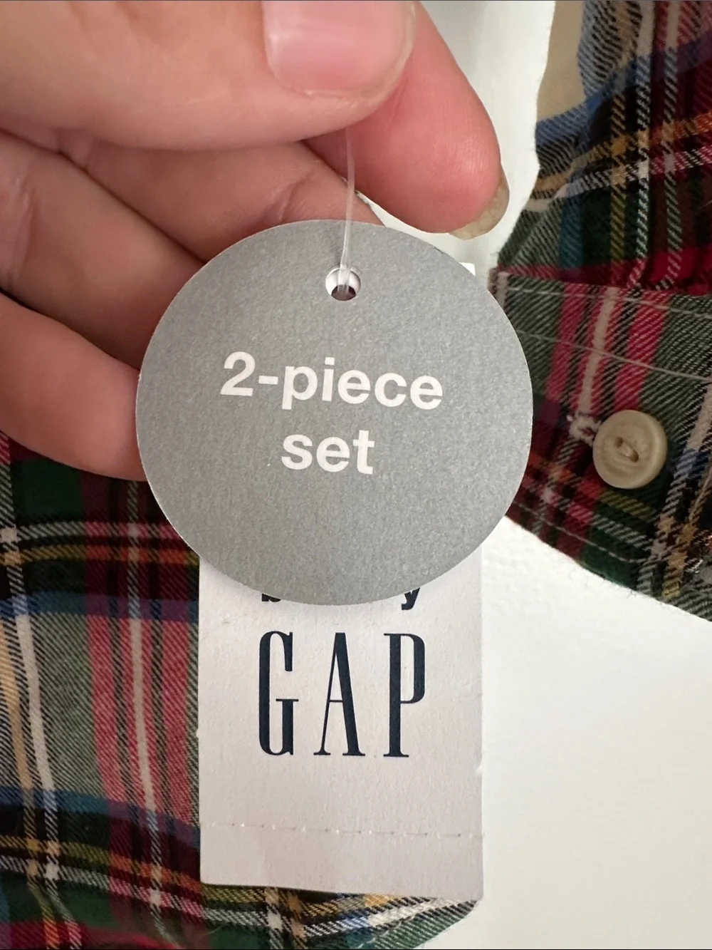 GAP Green Sweatpants with Red & Green Plaid Flannel Shirt